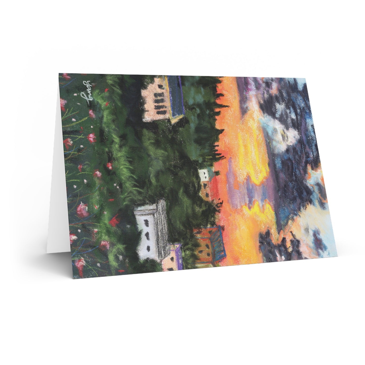 Haifa Pastel Painting Greeting Card — Soft Coastal Art Note Card